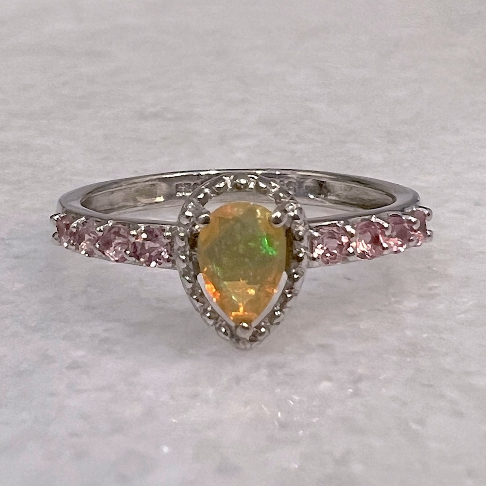 Ethiopian Welo Opal Pink Tourmaline Sterling Silver Ring